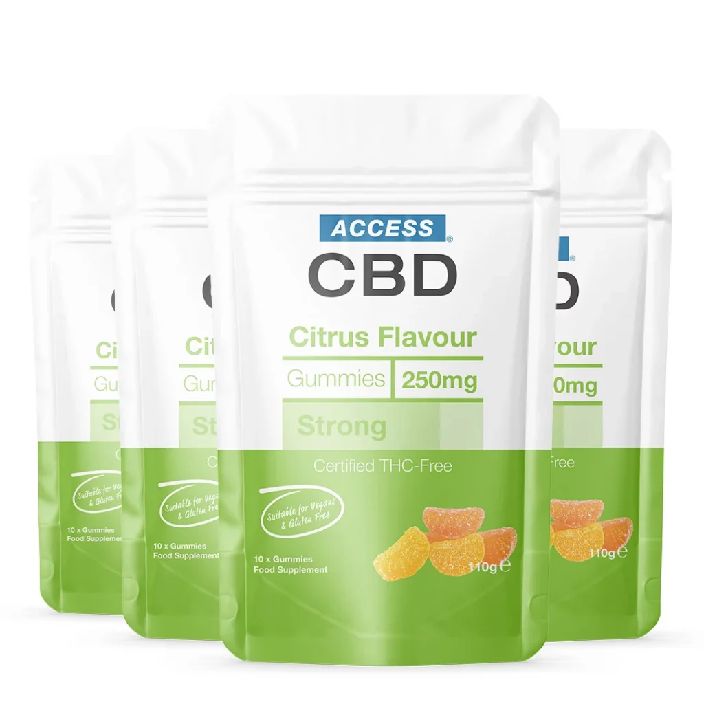 Buy CBD Gummies Citrus 250mg British Cannabis Best CBD UK   1080px Citrus GummyPouch 4PACK 1024x1024.webp