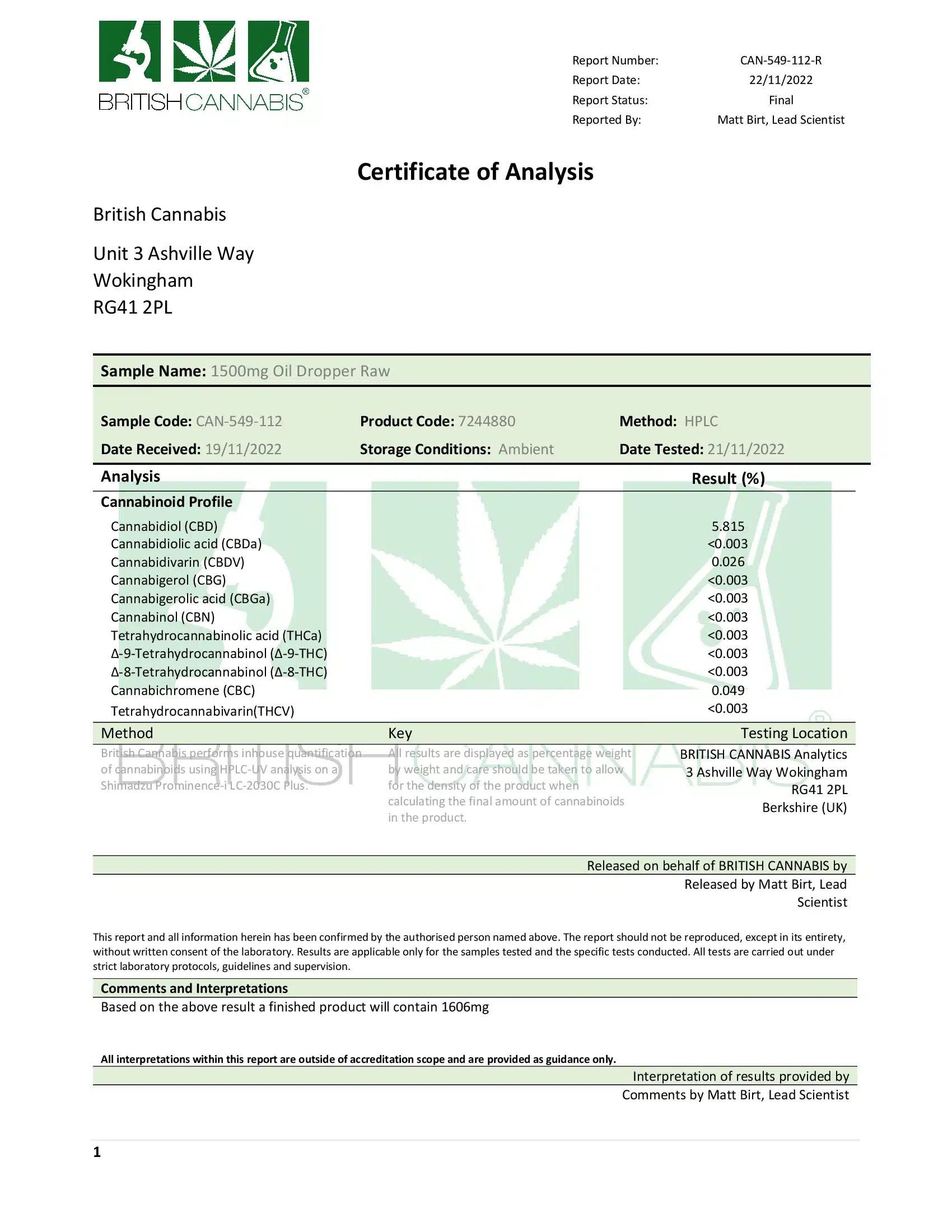 BRITISH CANNABIS RAW Cannabis Oil (CBD Oral Spray) - 1500mg - Image 2