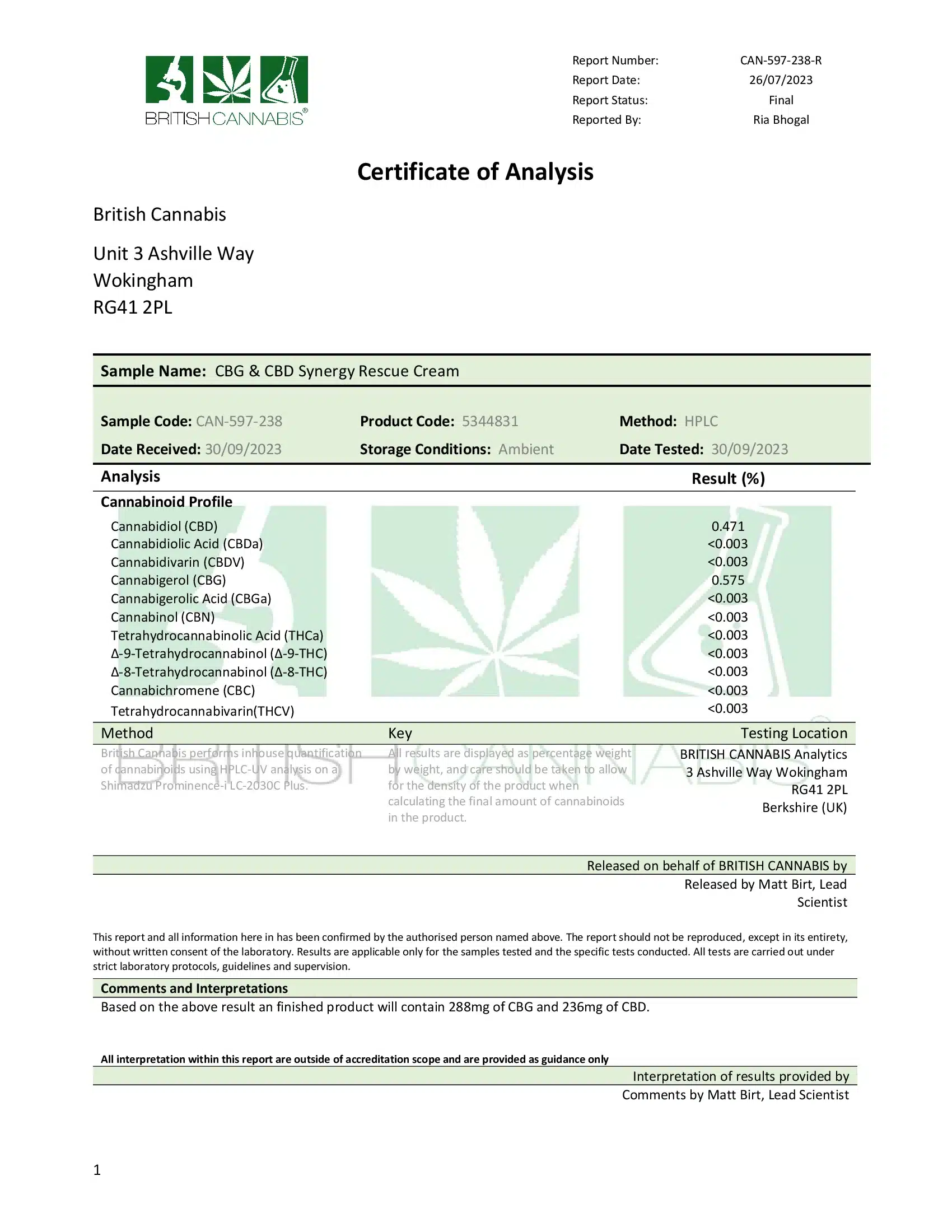 CBD by BC Synergy (50ml CBD/CBG RESCUE CREAM®) - 500mg - Image 3