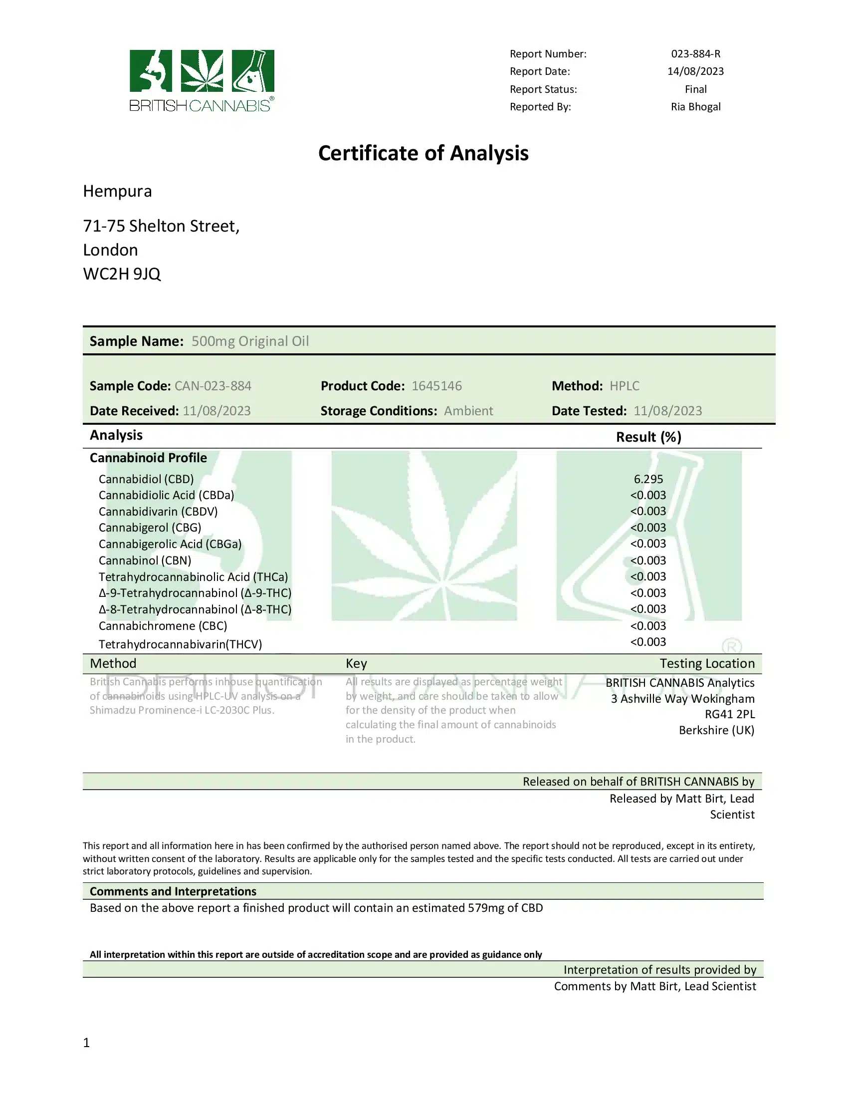 Hempura Original (10ml CBD Oil Dropper) - 500mg - Image 2