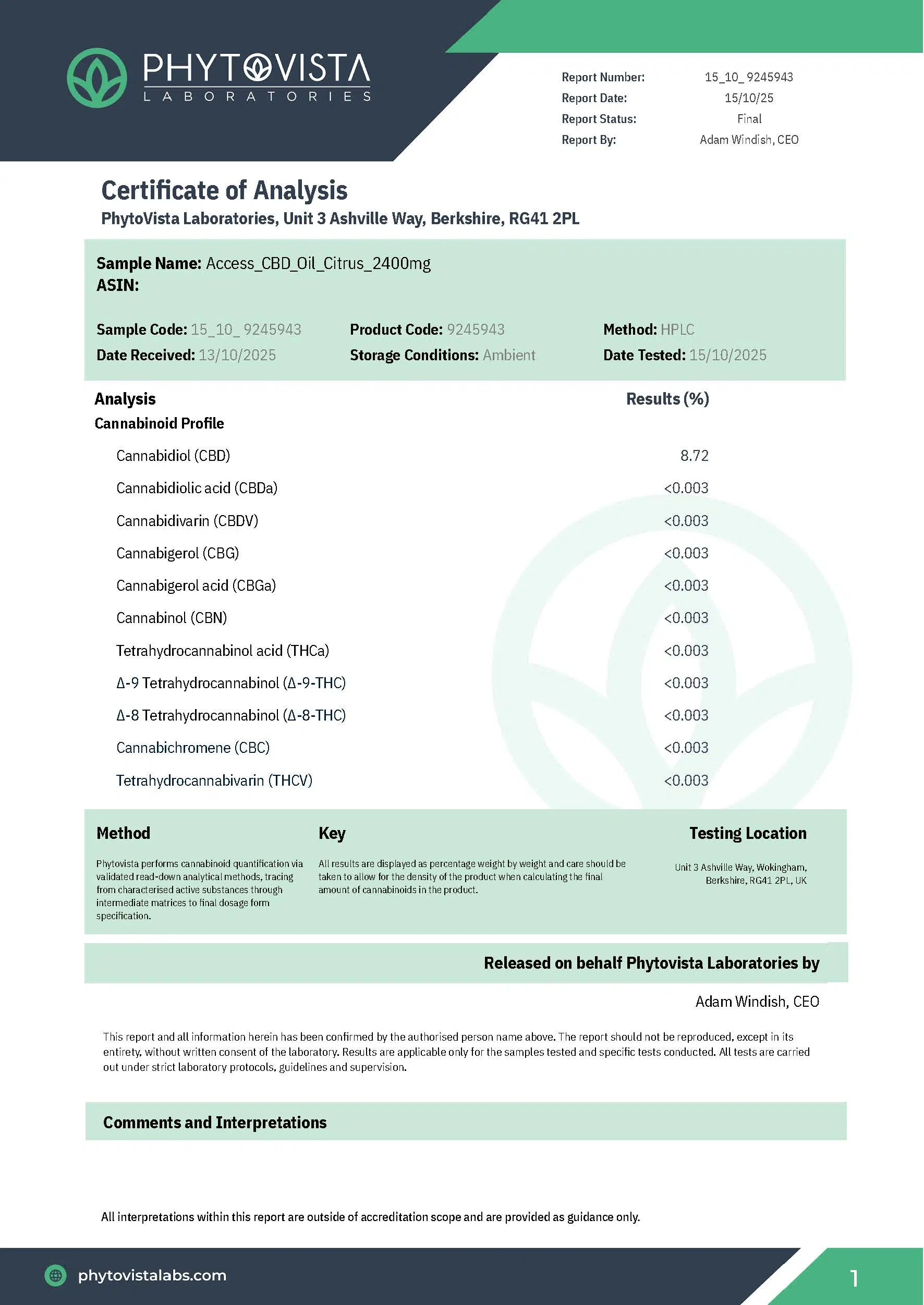 ACCESS CBD® Citrus CBD Oil (30ml CBD Oil) - 2400mg - Image 5