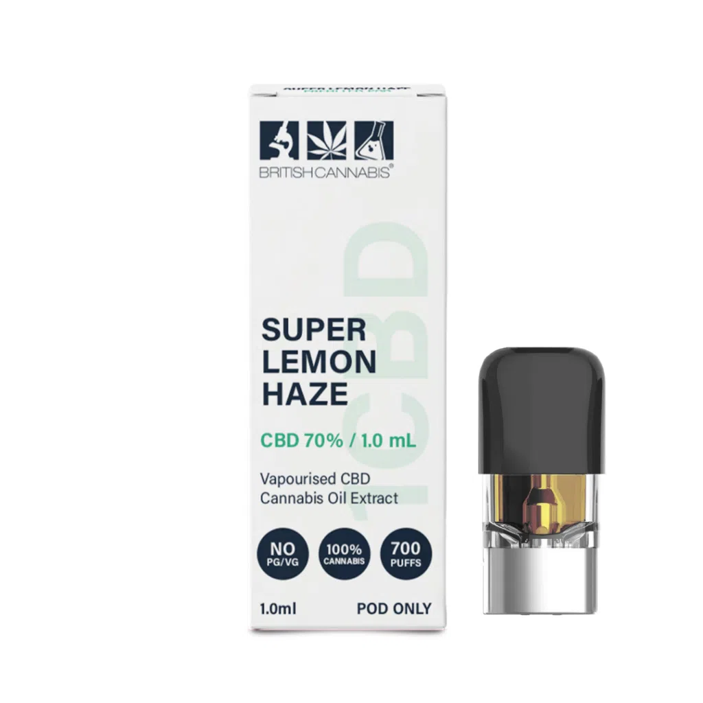 Super Lemon Haze CBD pod with 70% CBD and citrus terpene flavour